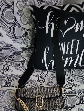 Black Patterned Crossbody Bag with Gold Accent